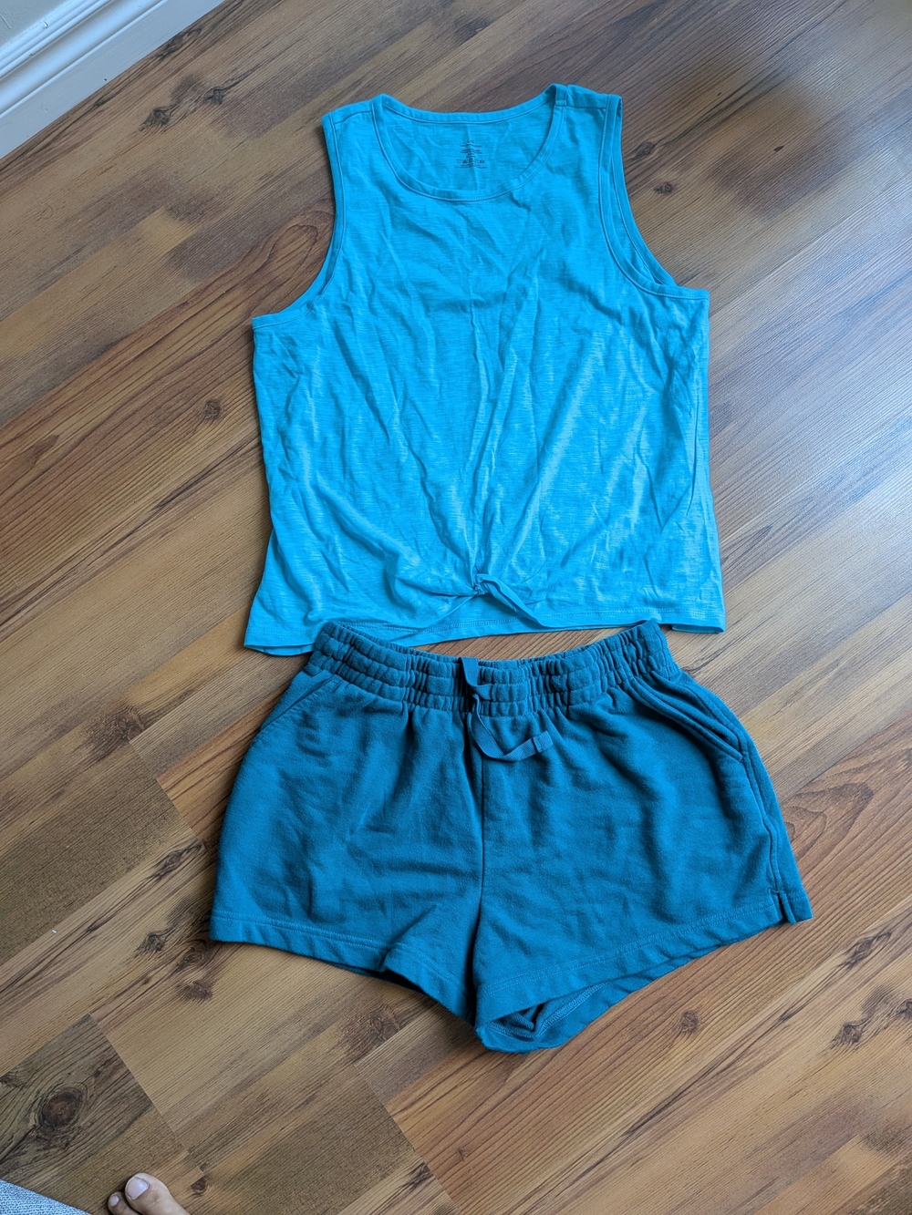 Women's Light Blue Tank Top and Teal Shorts Set